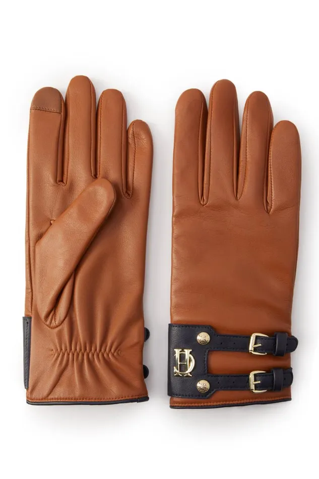 Women Gloves Holland Cooper Contrast Leather Gloves Tan Ink Navy