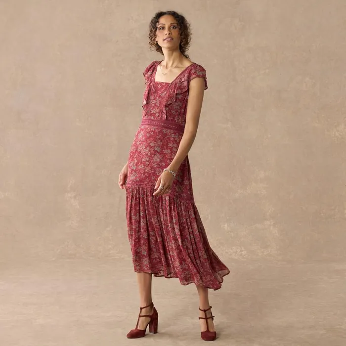 Women Harvest Florals Dress Red Plum Sundance Catalog Dresses and Jumpsuits