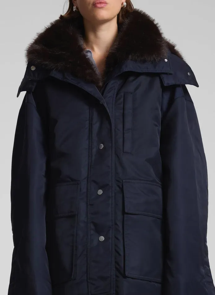 Women Jackets and Coats ALC Nolan Faux Fur Trim Coat Navyromeo