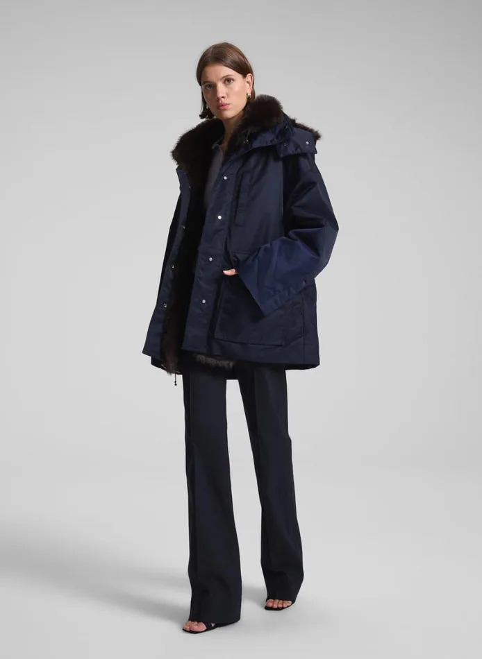 Women Jackets and Coats ALC Nolan Faux Fur Trim Coat Navyromeo