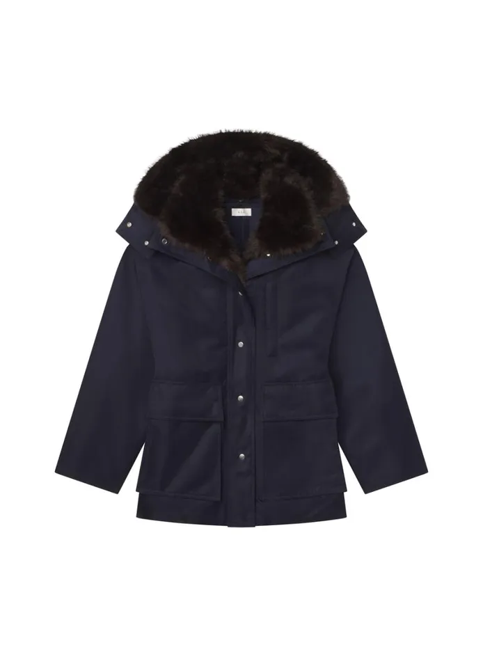 Women Jackets and Coats ALC Nolan Faux Fur Trim Coat Navyromeo