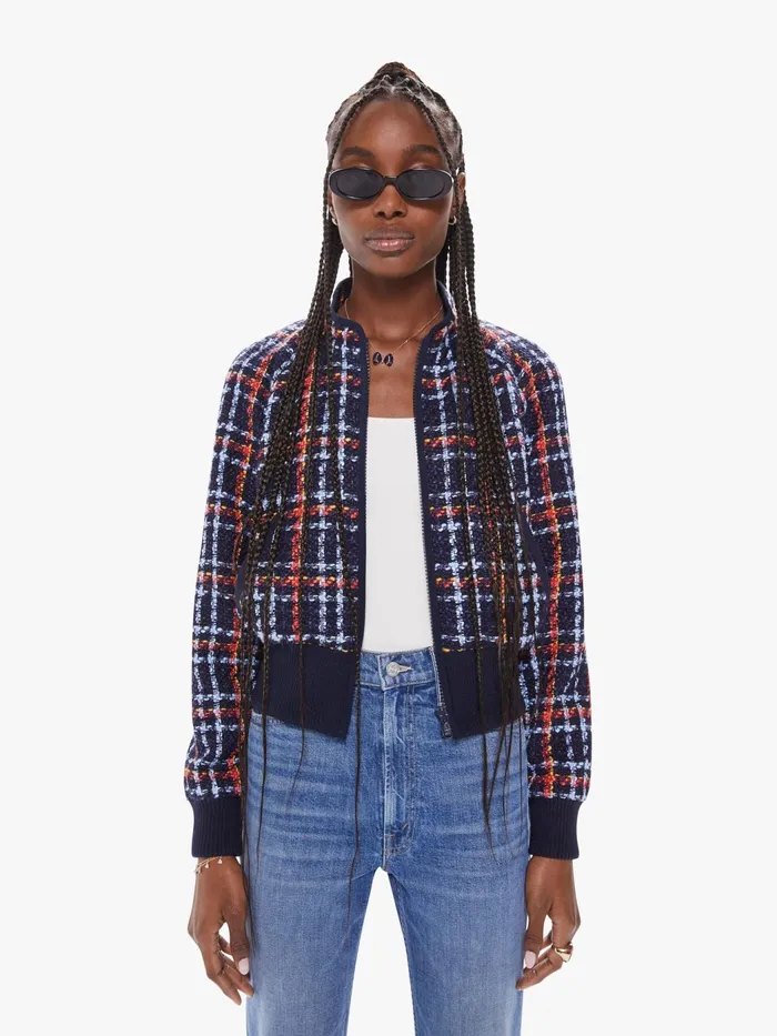 Women Jackets Mother Denim The Mock Neck Ribbed Jacket Navy