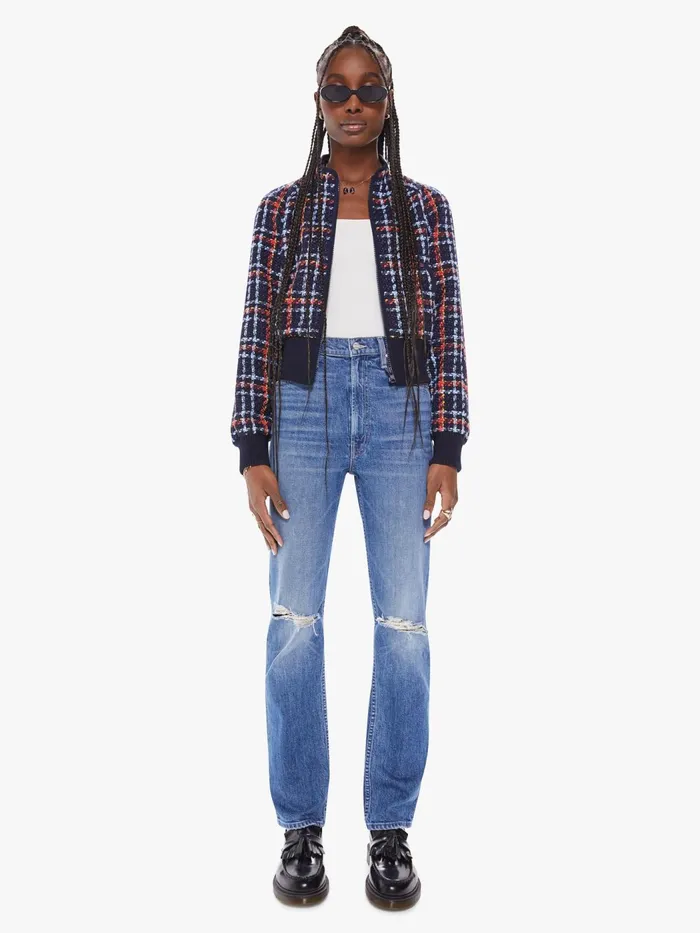 Women Jackets Mother Denim The Mock Neck Ribbed Jacket Navy