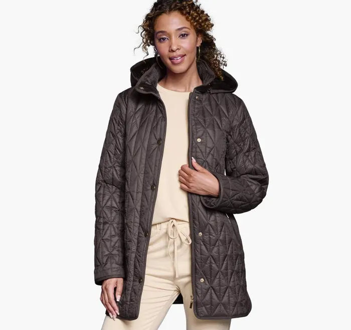 Women Johnston and Murphy Coats Jackets and Vests Quilted Coat Dark Brown