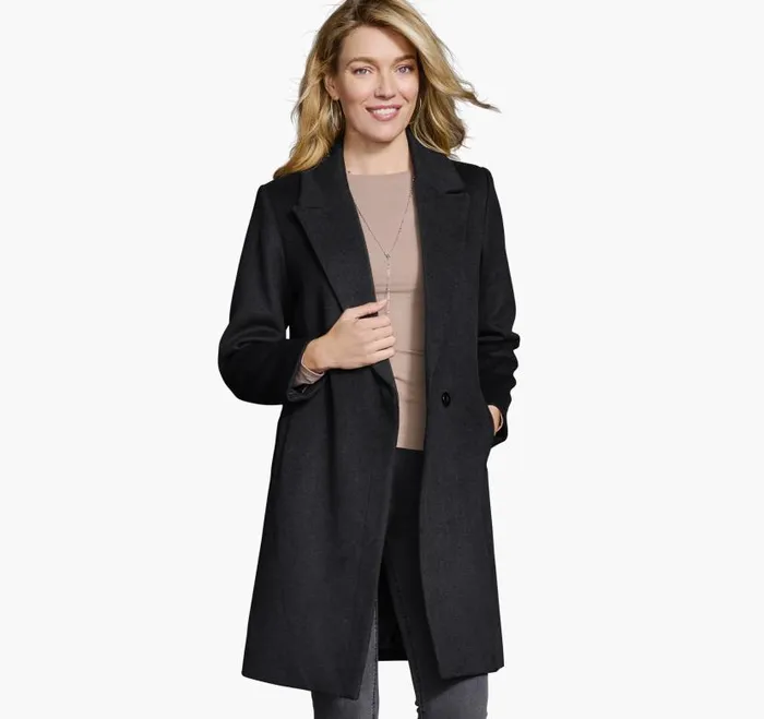 Women Johnston and Murphy Coats Jackets and Vests WoolBlend Coat With Removable Knit Collar Black Women Johnston and Murphy Coats Jackets and Vests WoolBlend Coat With Removable Knit Collar Black