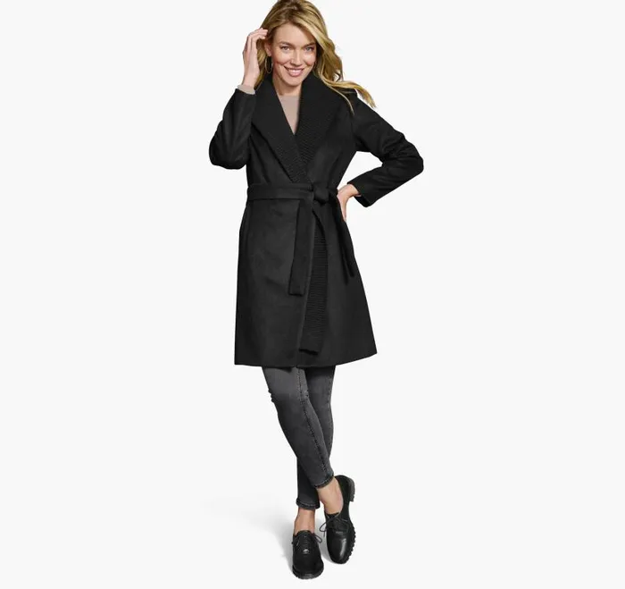 Women Johnston and Murphy Coats Jackets and Vests WoolBlend Coat With Removable Knit Collar Black Women Johnston and Murphy Coats Jackets and Vests WoolBlend Coat With Removable Knit Collar Black