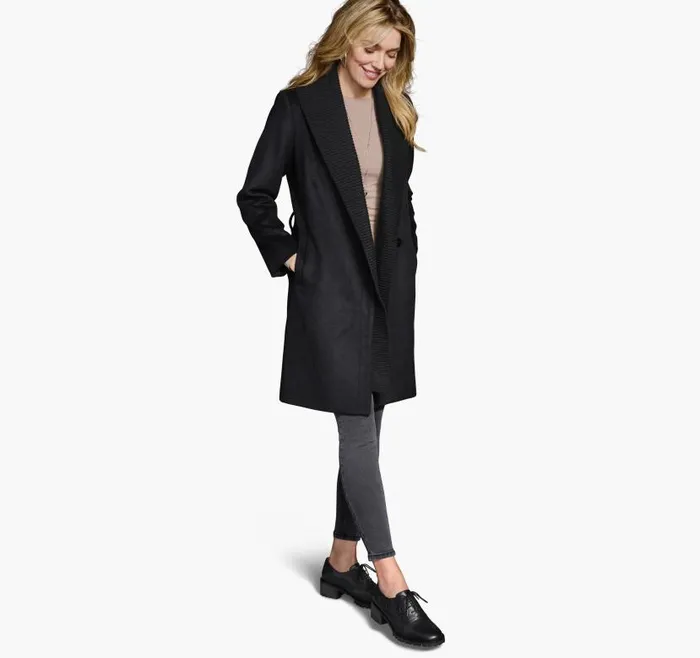 Women Johnston and Murphy Coats Jackets and Vests WoolBlend Coat With Removable Knit Collar Black Women Johnston and Murphy Coats Jackets and Vests WoolBlend Coat With Removable Knit Collar Black