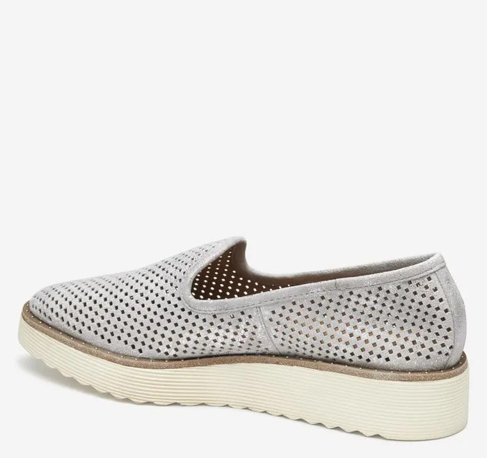 Women Johnston and Murphy Mules and Loafers Mitzi Perfed Venetian Light Silver Metallic Kid Suede Women Johnston and Murphy Mules and Loafers Mitzi Perfed Venetian Light Silver Metallic Kid Suede