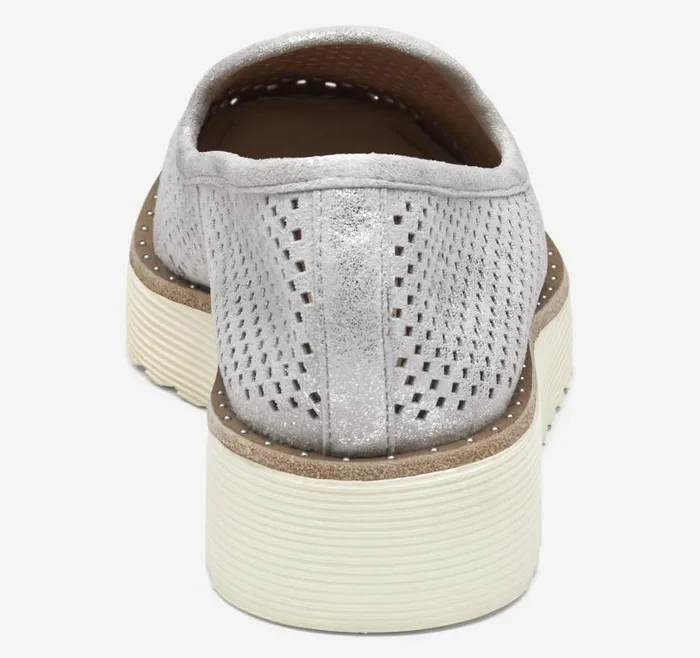 Women Johnston and Murphy Mules and Loafers Mitzi Perfed Venetian Light Silver Metallic Kid Suede Women Johnston and Murphy Mules and Loafers Mitzi Perfed Venetian Light Silver Metallic Kid Suede