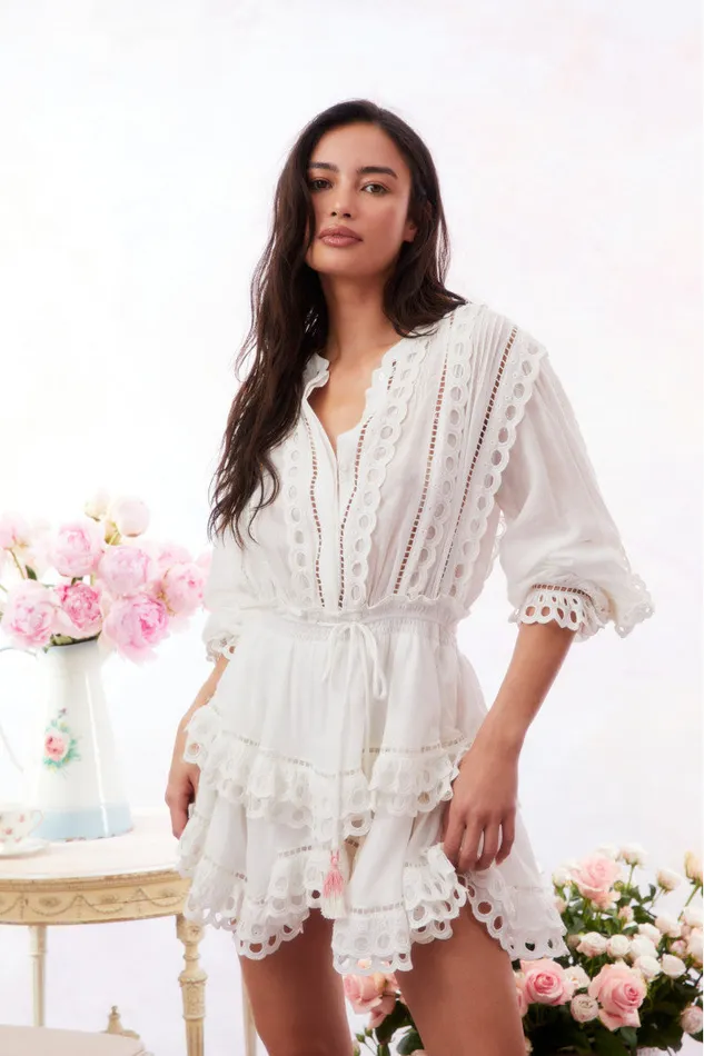 WomenKids LoveShackFancy Dresses Tindra Eyelet Cotton Mini Dress Soft White