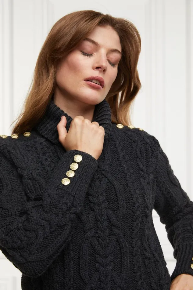 Women Knitwear Holland Cooper Belgravia Cable Knit Dark Grey Marl Women Knitwear Holland Cooper Belgravia Cable Knit Dark Grey Marl