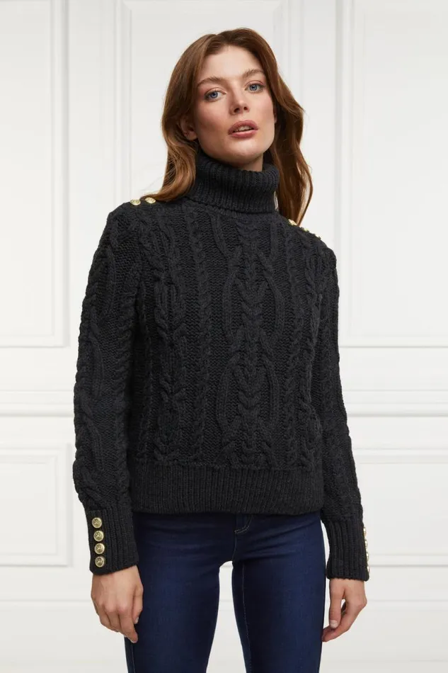 Women Knitwear Holland Cooper Belgravia Cable Knit Dark Grey Marl Women Knitwear Holland Cooper Belgravia Cable Knit Dark Grey Marl