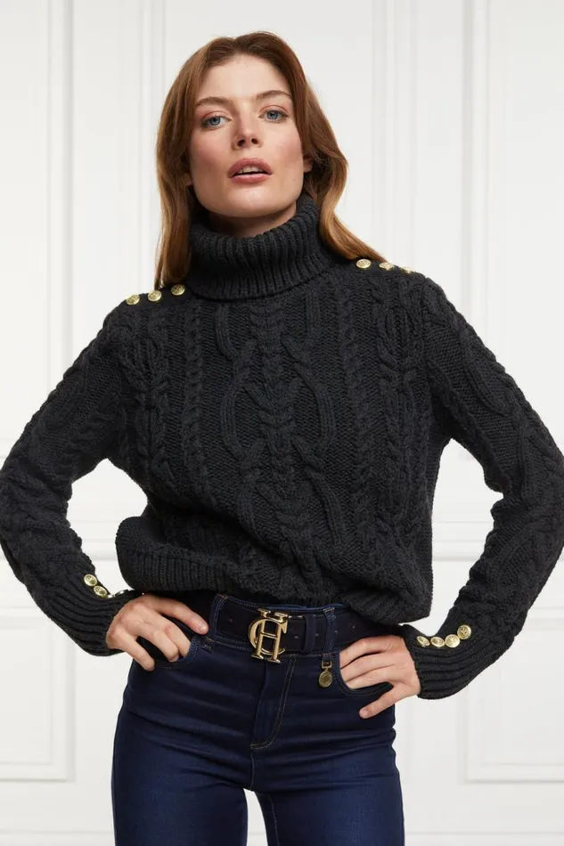 Women Knitwear Holland Cooper Belgravia Cable Knit Dark Grey Marl Women Knitwear Holland Cooper Belgravia Cable Knit Dark Grey Marl