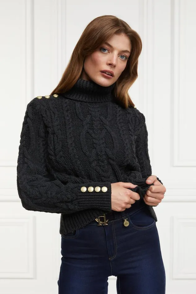 Women Knitwear Holland Cooper Belgravia Cable Knit Dark Grey Marl Women Knitwear Holland Cooper Belgravia Cable Knit Dark Grey Marl