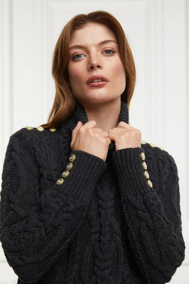 Women Knitwear Holland Cooper Belgravia Cable Knit Dark Grey Marl Women Knitwear Holland Cooper Belgravia Cable Knit Dark Grey Marl