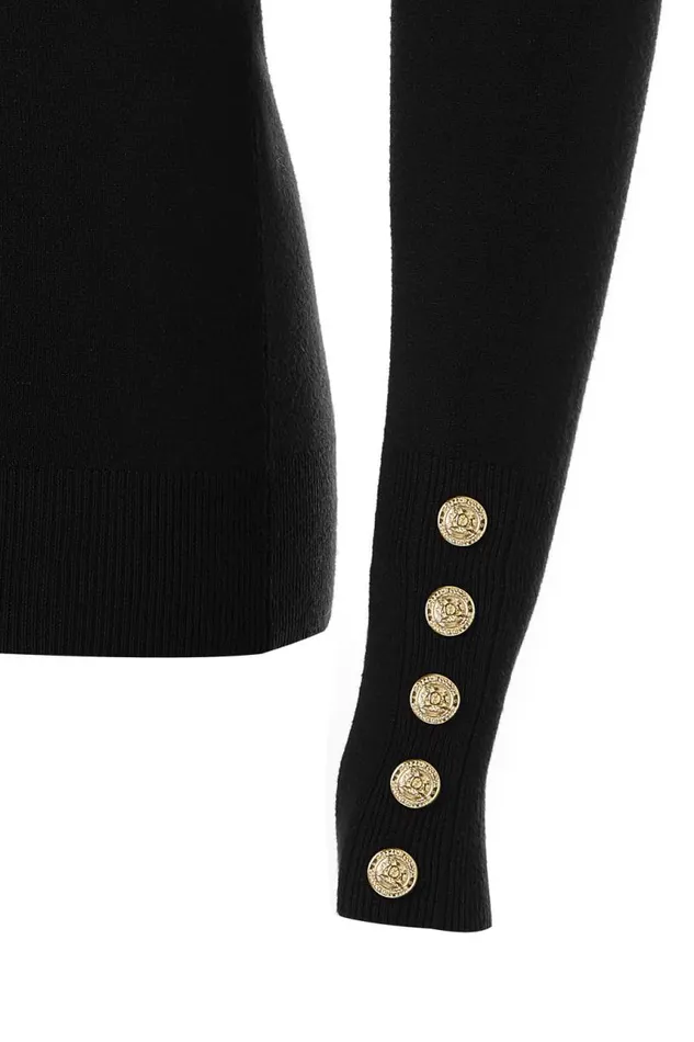 Women Knitwear Holland Cooper Buttoned Knit Roll Neck Black Women Knitwear Holland Cooper Buttoned Knit Roll Neck Black