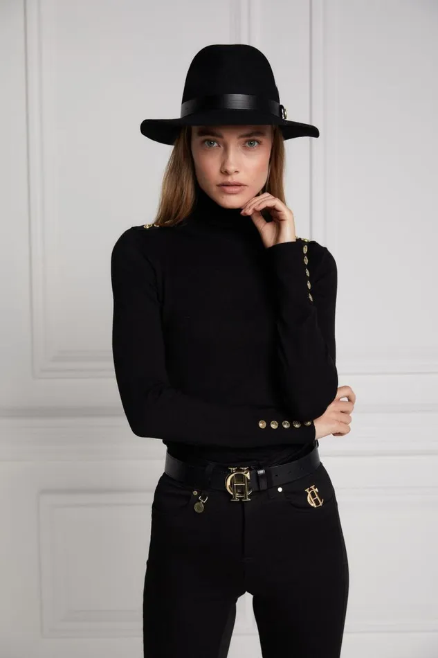 Women Knitwear Holland Cooper Buttoned Knit Roll Neck Black Women Knitwear Holland Cooper Buttoned Knit Roll Neck Black