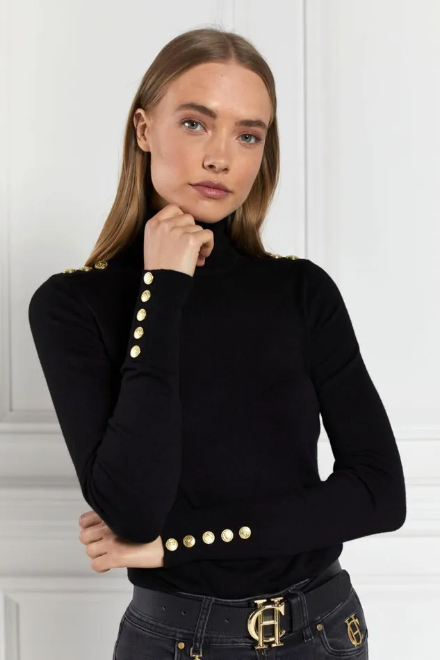 Women Knitwear Holland Cooper Buttoned Knit Roll Neck Black Women Knitwear Holland Cooper Buttoned Knit Roll Neck Black