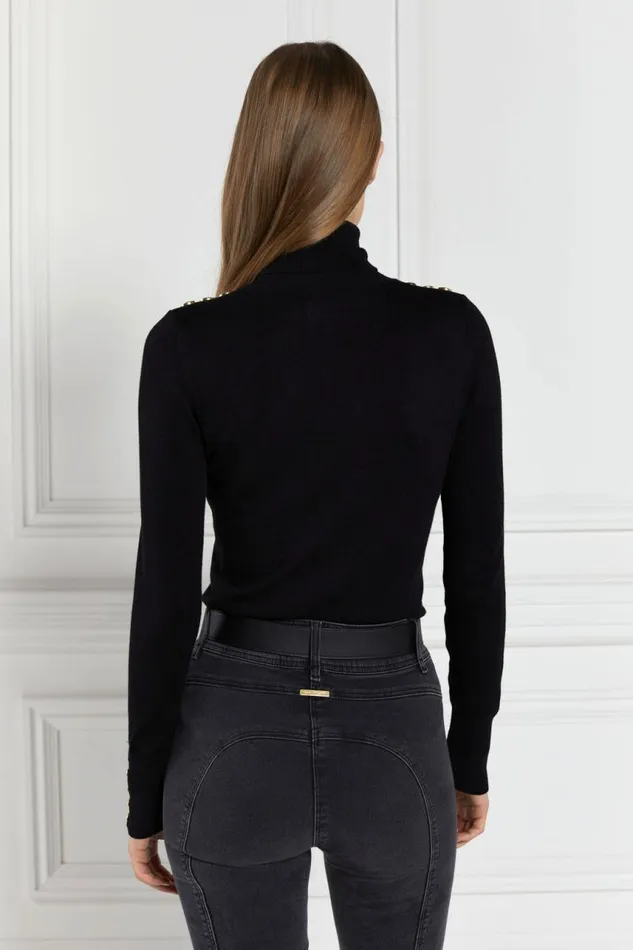 Women Knitwear Holland Cooper Buttoned Knit Roll Neck Black Women Knitwear Holland Cooper Buttoned Knit Roll Neck Black