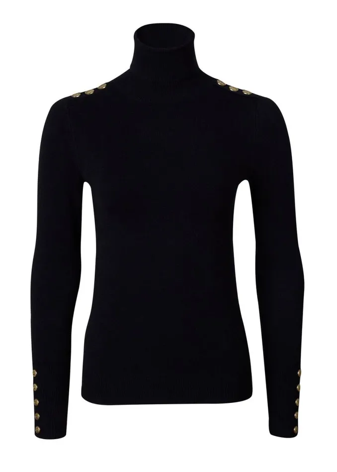 Women Knitwear Holland Cooper Buttoned Knit Roll Neck Black Women Knitwear Holland Cooper Buttoned Knit Roll Neck Black