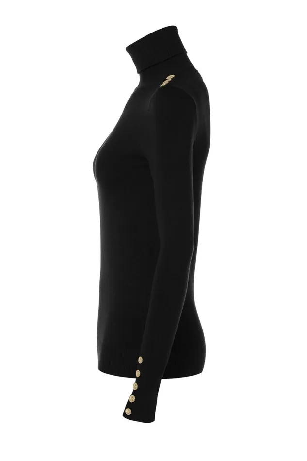 Women Knitwear Holland Cooper Buttoned Knit Roll Neck Black Women Knitwear Holland Cooper Buttoned Knit Roll Neck Black