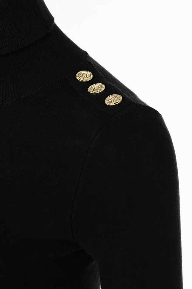 Women Knitwear Holland Cooper Buttoned Knit Roll Neck Black Women Knitwear Holland Cooper Buttoned Knit Roll Neck Black