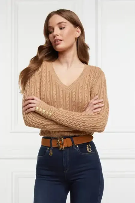 Women Knitwear Holland Cooper Seattle VNeck Knit Dark Camel Women Knitwear Holland Cooper Seattle VNeck Knit Dark Camel