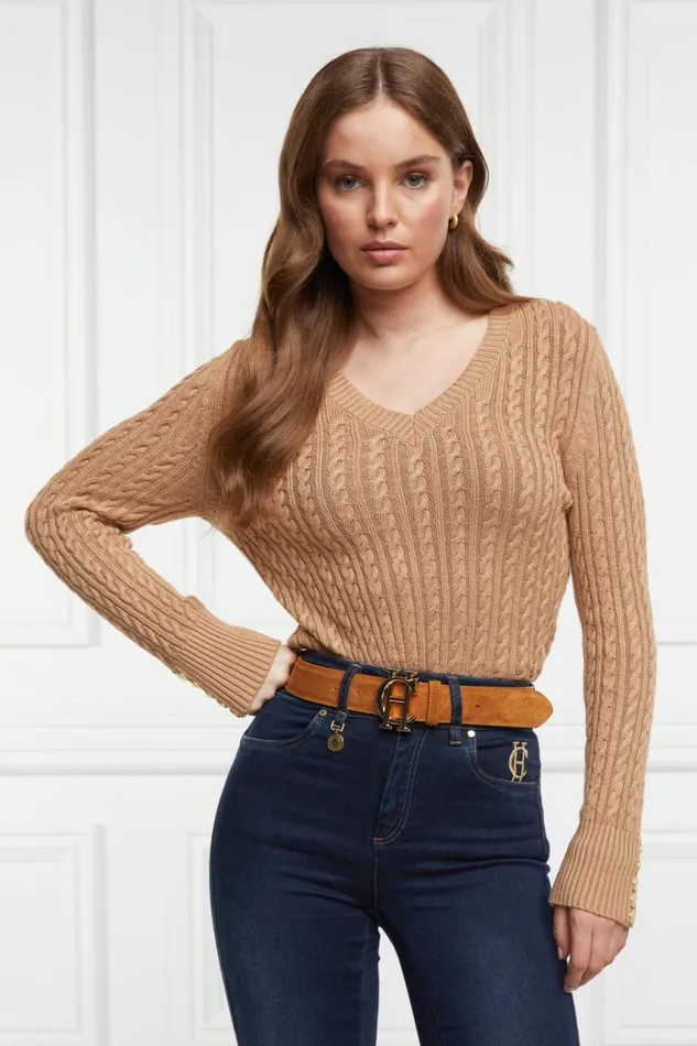 Women Knitwear Holland Cooper Seattle VNeck Knit Dark Camel Women Knitwear Holland Cooper Seattle VNeck Knit Dark Camel