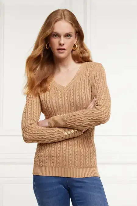 Women Knitwear Holland Cooper Seattle VNeck Knit Dark Camel Women Knitwear Holland Cooper Seattle VNeck Knit Dark Camel