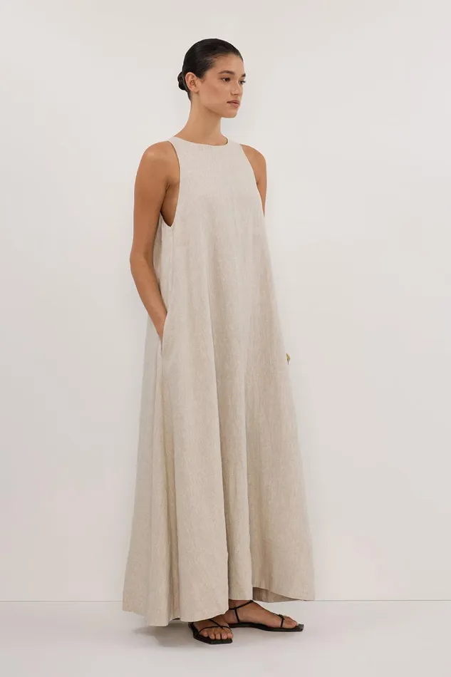 Women Linen Dresses DISSH ISABELLE NATURAL LINEN MIDI DRESS