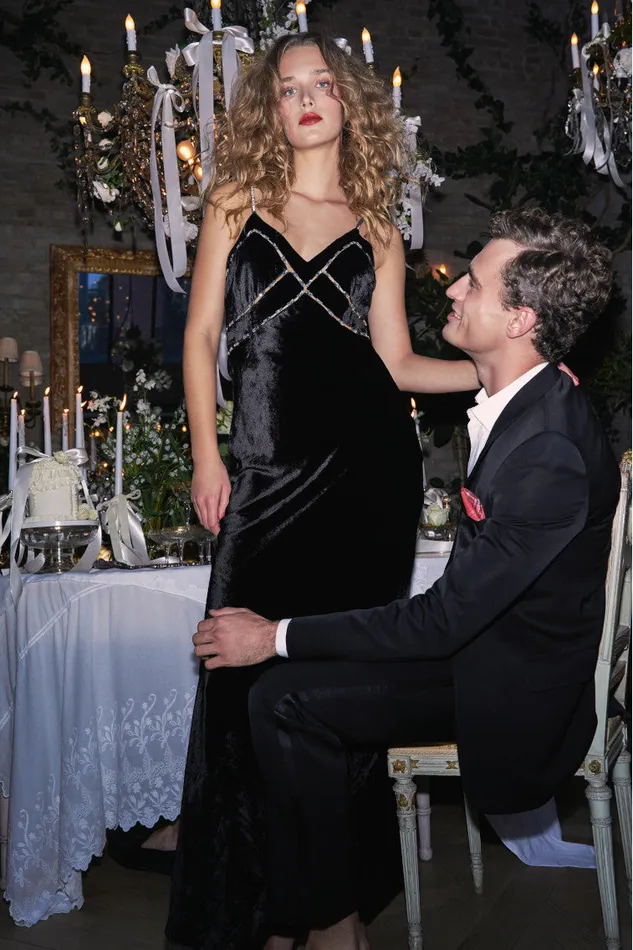 Women LoveShackFancy Dresses Corrino Velvet Embellished Maxi Dress Black