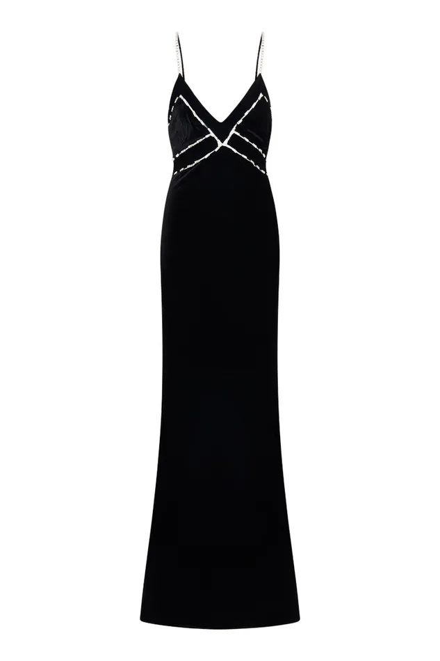 Women LoveShackFancy Dresses Corrino Velvet Embellished Maxi Dress Black