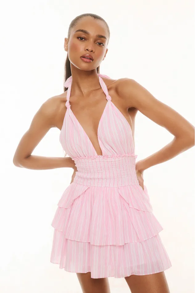 Women LoveShackFancy Dresses Deanna Cotton Striped Halter Dress Captiva Pink