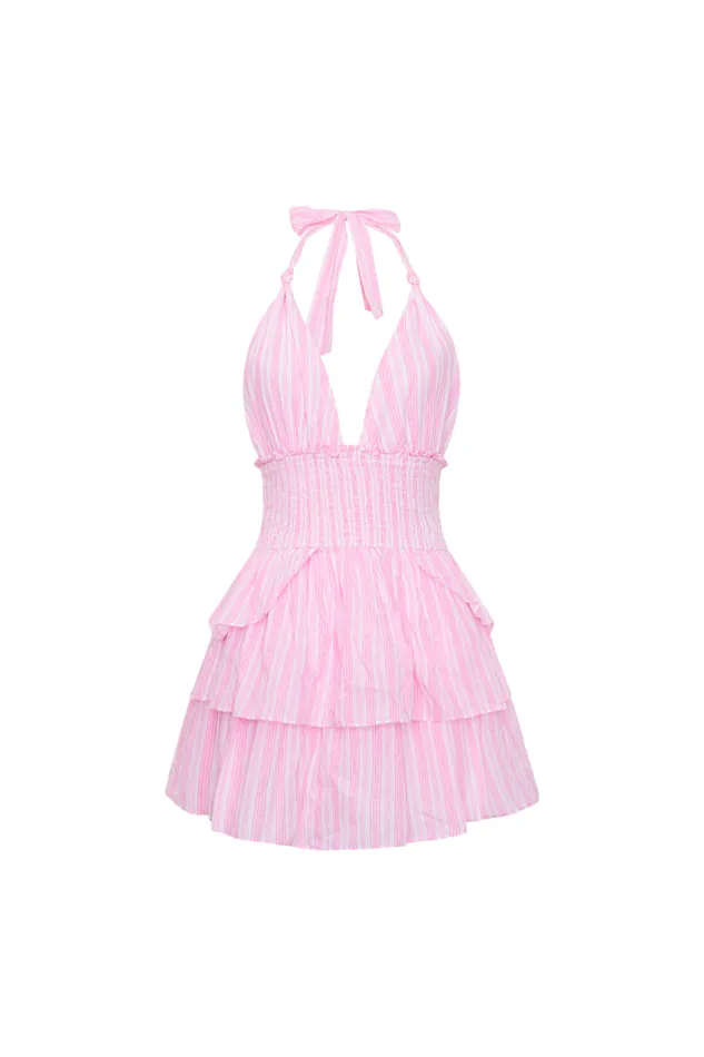 Women LoveShackFancy Dresses Deanna Cotton Striped Halter Dress Captiva Pink