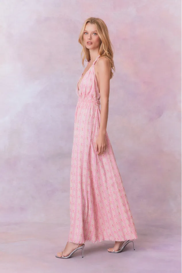 Women LoveShackFancy Dresses Love Fragrance Halter Maxi Dress Strawberry Macaroon