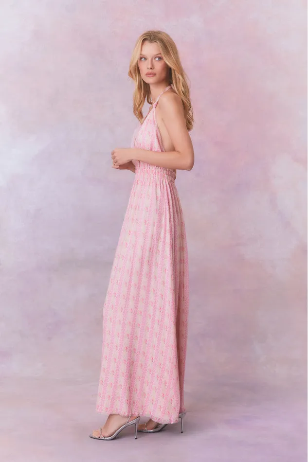 Women LoveShackFancy Dresses Love Fragrance Halter Maxi Dress Strawberry Macaroon