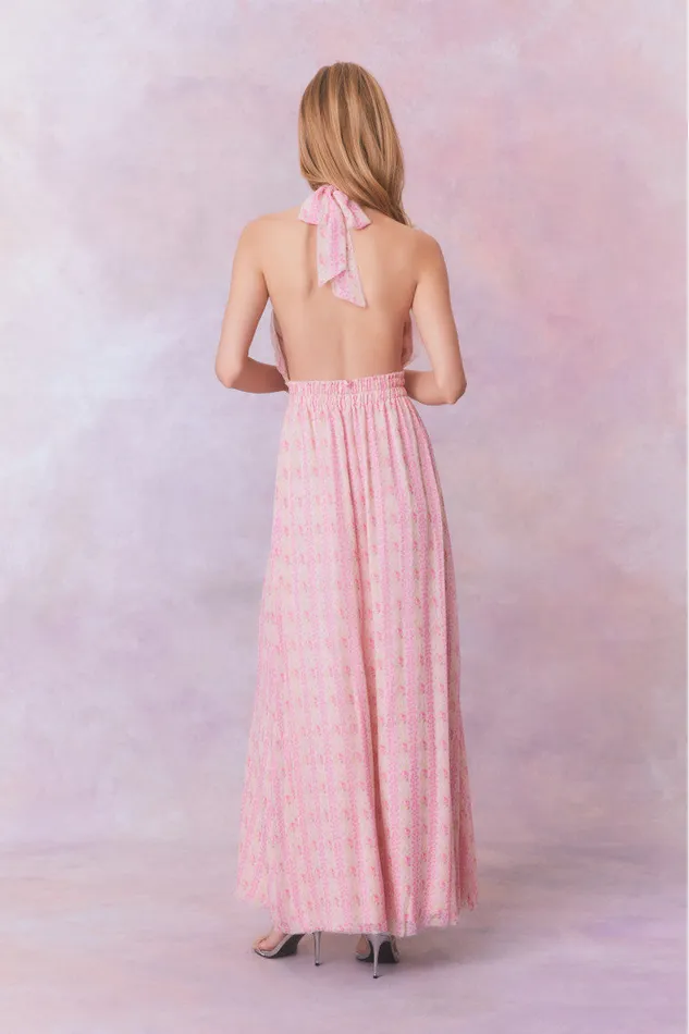 Women LoveShackFancy Dresses Love Fragrance Halter Maxi Dress Strawberry Macaroon
