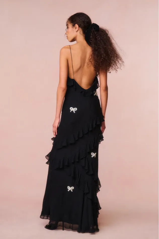 Women LoveShackFancy Dresses Rialto Crystal BowEmbellished Maxi Dress Black