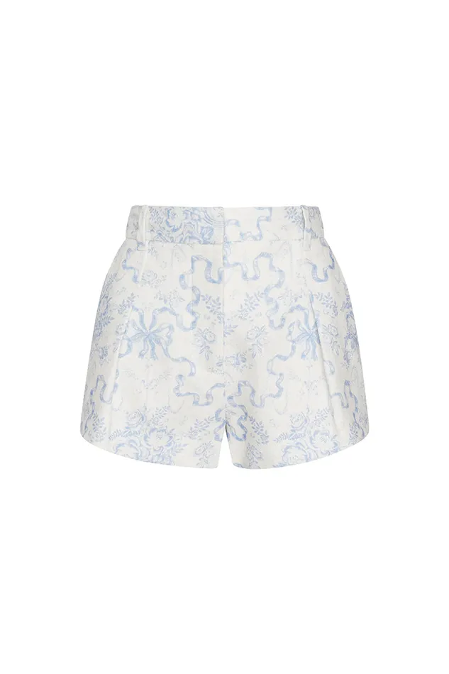 Women LoveShackFancy Pants and Shorts Lacette Cotton Bow Print Shorts Blissful Blue