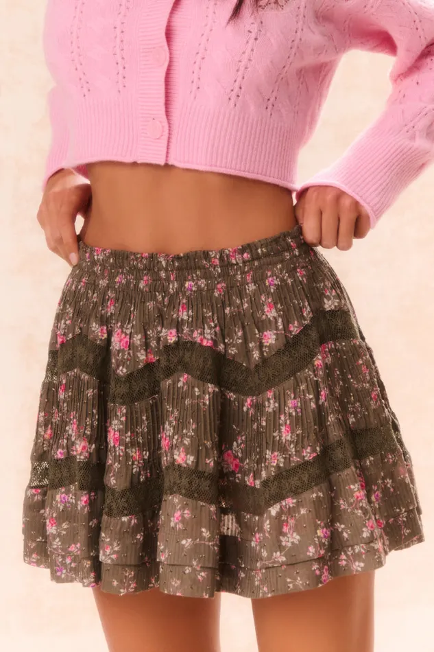 Women LoveShackFancy Skirts Lorianne Floral Mini Skirt Bancha Green