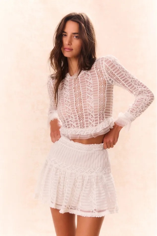 Women LoveShackFancy Skirts Rubyanne Crochet Lace Mini Skirt Cream