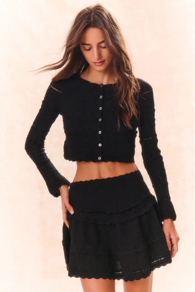 Women LoveShackFancy Sweaters Media Pointelle Knit Cardigan Black