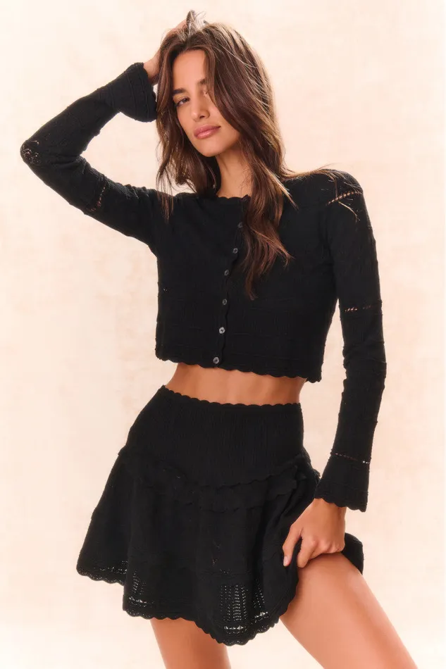 Women LoveShackFancy Sweaters Media Pointelle Knit Cardigan Black