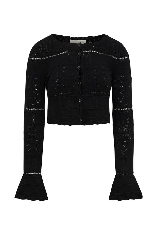 Women LoveShackFancy Sweaters Media Pointelle Knit Cardigan Black