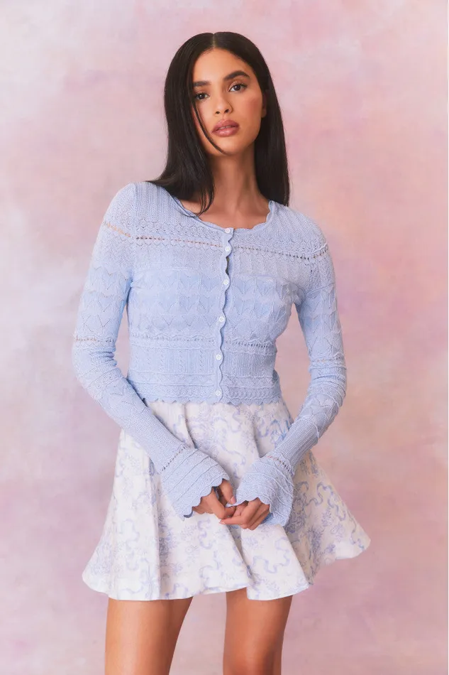 Women LoveShackFancy Sweaters Media Pointelle Scallop Cardigan Morning Tide
