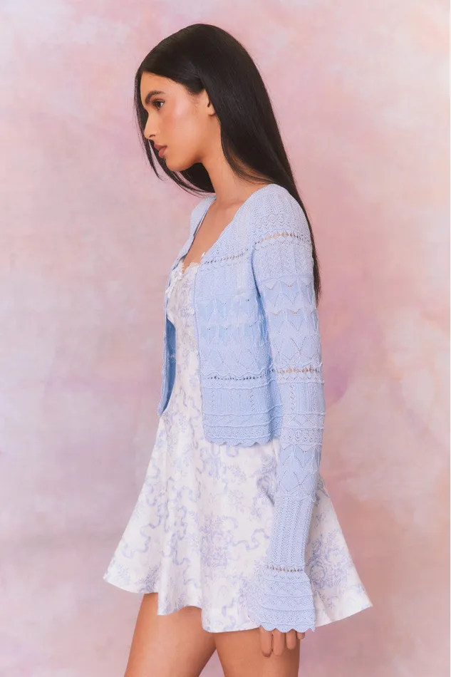 Women LoveShackFancy Sweaters Media Pointelle Scallop Cardigan Morning Tide