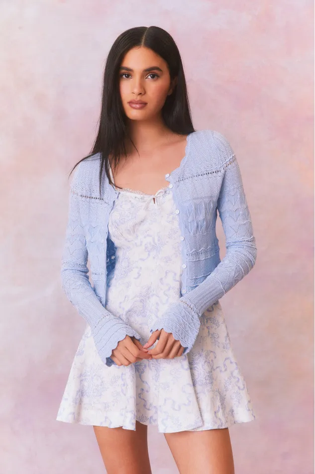 Women LoveShackFancy Sweaters Media Pointelle Scallop Cardigan Morning Tide