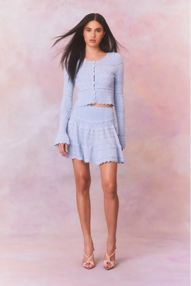 Women LoveShackFancy Sweaters Media Pointelle Scallop Cardigan Morning Tide