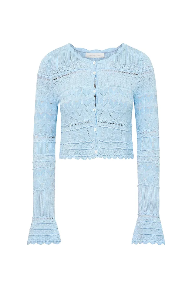Women LoveShackFancy Sweaters Media Pointelle Scallop Cardigan Morning Tide
