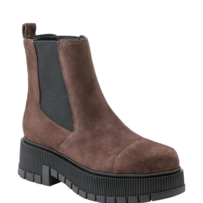 Women Marc Fisher Booties Bermida Lug Sole Bootie Dark Brown Suede